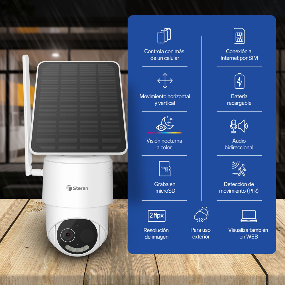 Cámara de seguridad 4G 2 Mpx robotizada con panel solar, para exterior / CCTV-610