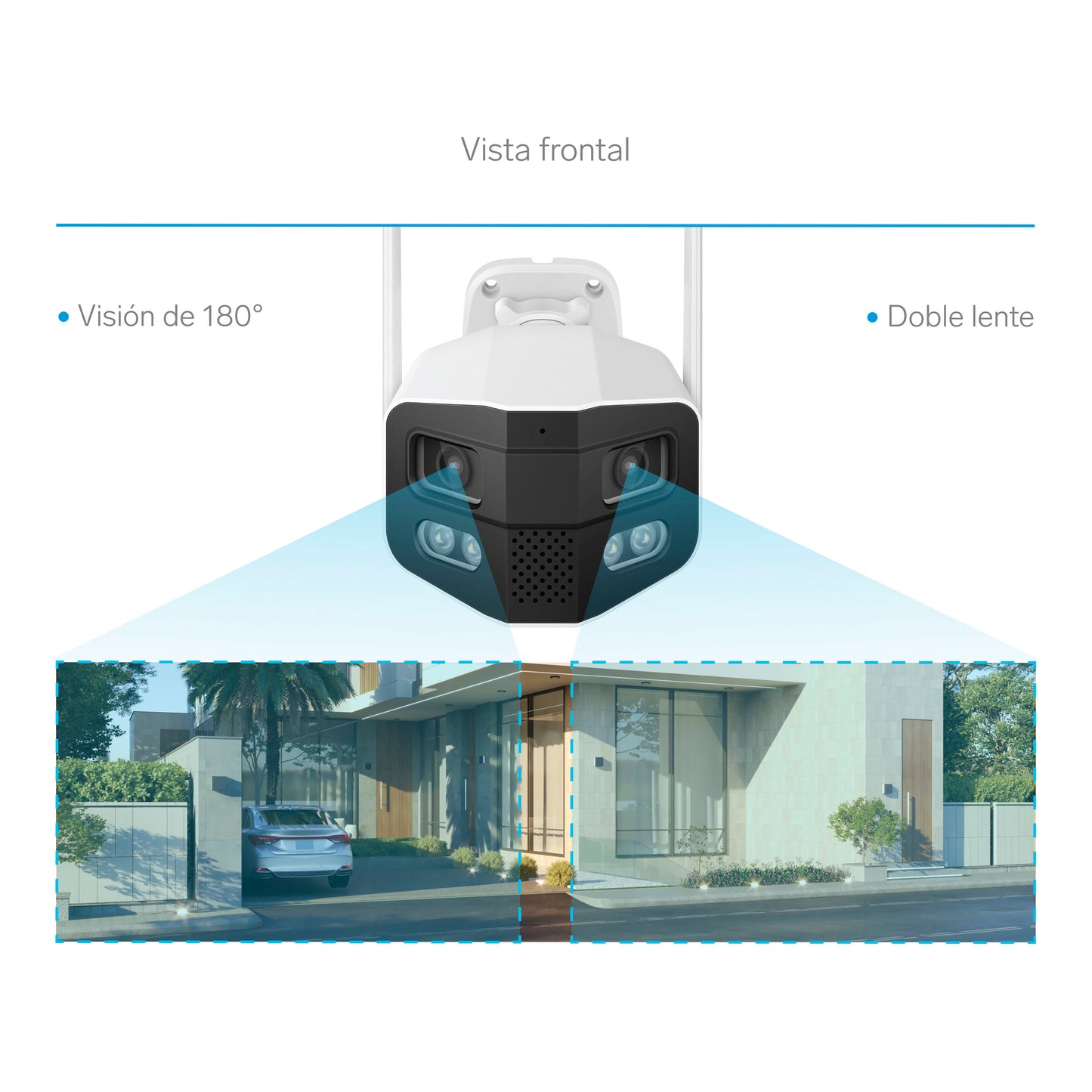 Cámara de seguridad Wi-Fi* / Ethernet panorámica 180° de doble lente 2 Mpx + 2 Mpx fija, para exterior / CCTV-236