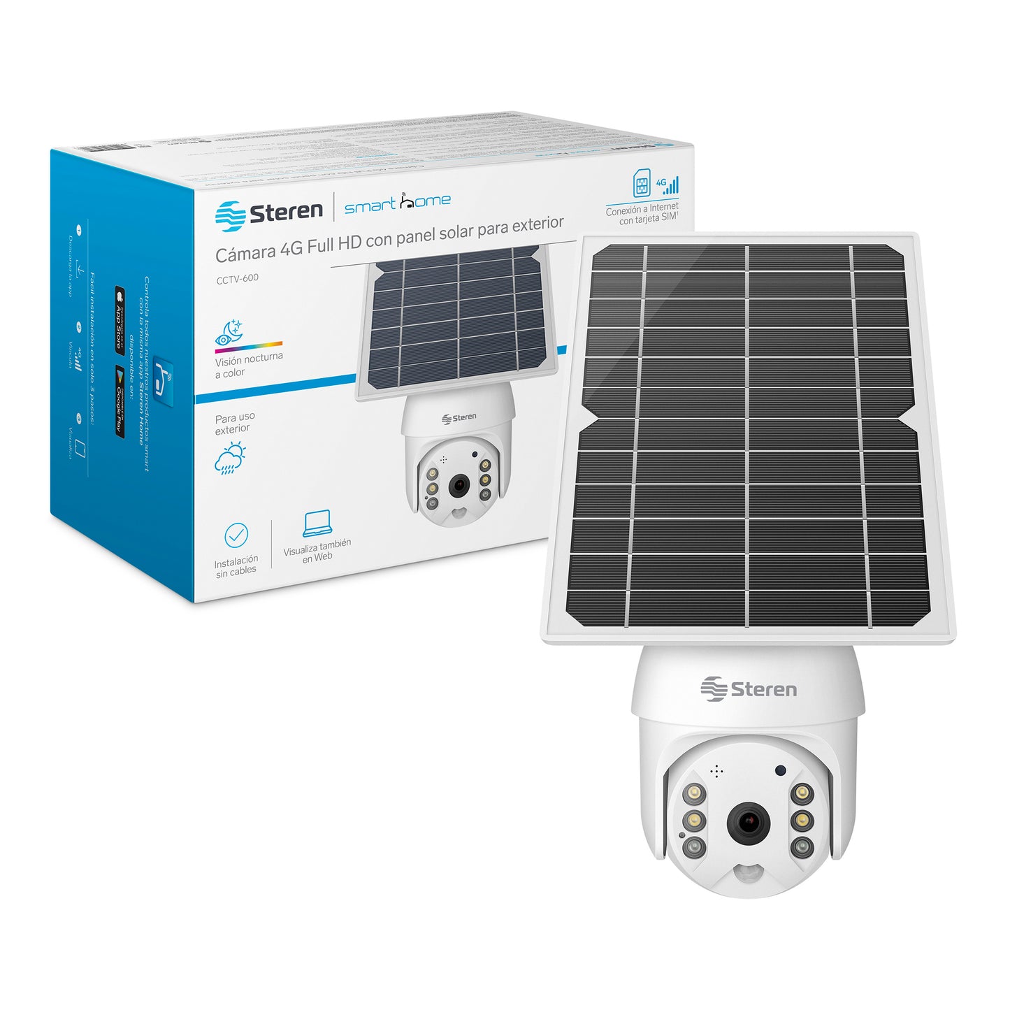 Cámara de seguridad 4G 2 Mpx robotizada con panel solar, para exterior / CCTV-600