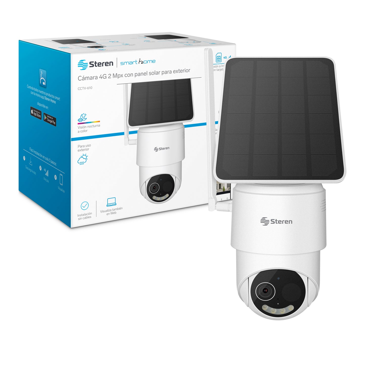 Cámara de seguridad 4G 2 Mpx robotizada con panel solar, para exterior / CCTV-610