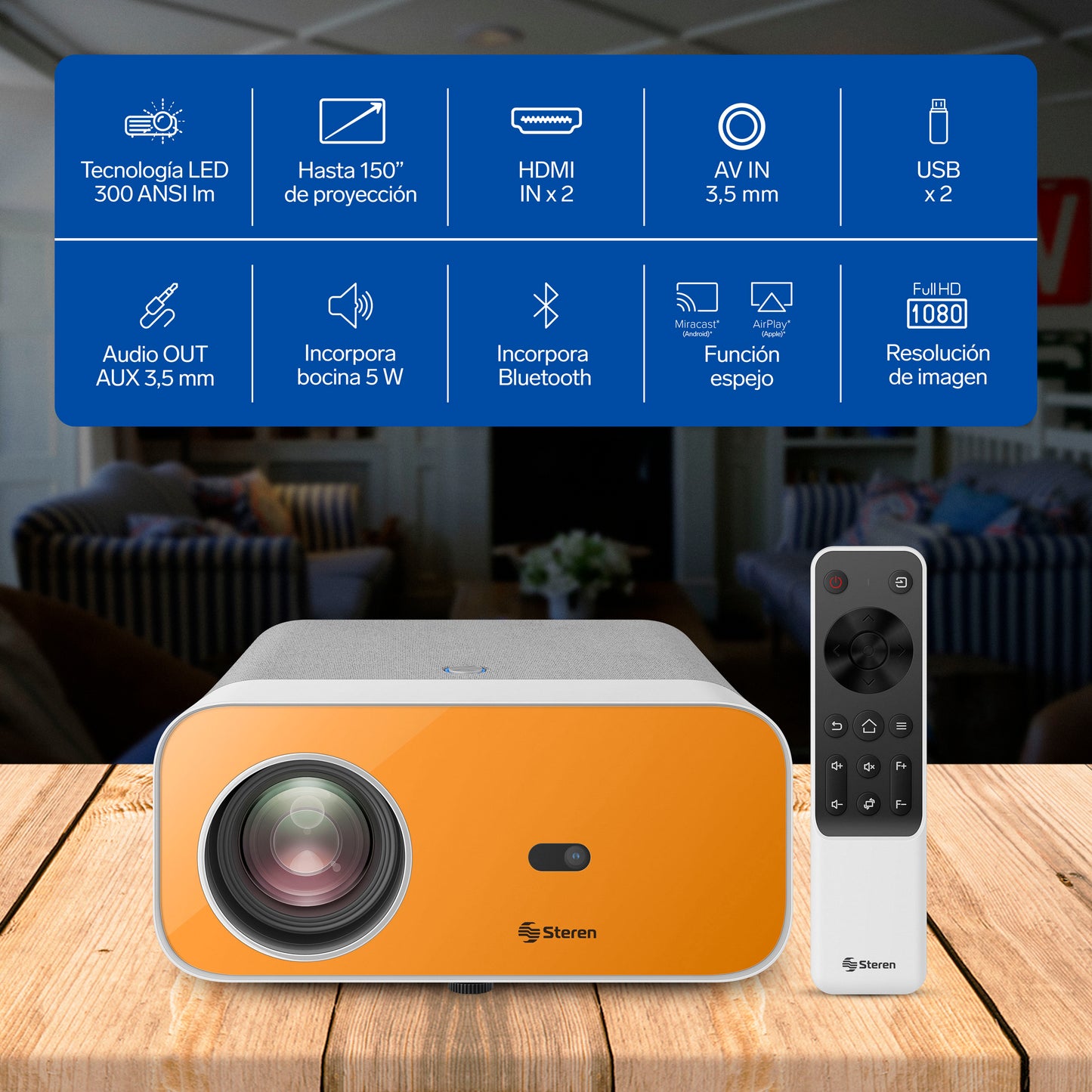 Proyector multimedia Full HD de 11 000 lm (300 ANSI lm) con función espejo, Bluetooth, ajuste automático de enfoque y trapecio y sistema óptico sellado / PRO-4000
