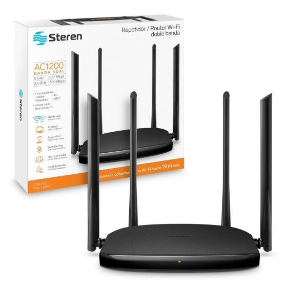 Repetidor / router Wi-Fi, 2,4 GHz y 5 GHz (B/G/N/A/AC), hasta 19 m de cobertura / COM-852