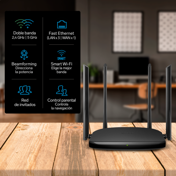 Repetidor / router Wi-Fi, 2,4 GHz y 5 GHz (B/G/N/A/AC), hasta 19 m de cobertura / COM-852